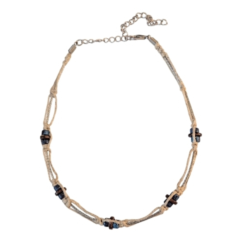 Hemp On Cable Necklace with Wooden Beads Boho New Unisex